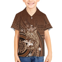 Samoa Tatau Marlin Family Matching Off The Shoulder Long Sleeve Dress and Hawaiian Shirt With Siapo Motifs Brown