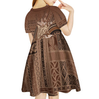 Samoa Tatau Marlin Kid Short Sleeve Dress With Siapo Motifs Brown
