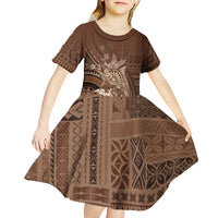 Samoa Tatau Marlin Kid Short Sleeve Dress With Siapo Motifs Brown