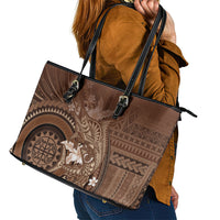 Samoa Tatau Marlin Leather Tote Bag With Siapo Motifs Brown