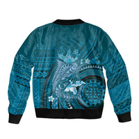 Samoa Tatau Marlin Bomber Jacket With Siapo Motifs Teal LT05 - Polynesian Pride