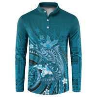 Samoa Tatau Marlin Button Sweatshirt With Siapo Motifs Teal LT05 Teal - Polynesian Pride