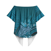 Samoa Tatau Marlin Off Shoulder Wrap Waist Top With Siapo Motifs Teal LT05 - Polynesian Pride