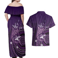 Samoa Tatau Marlin Couples Matching Off Shoulder Maxi Dress and Hawaiian Shirt With Siapo Motifs Violet LT05 - Polynesian Pride