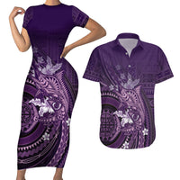 Samoa Tatau Marlin Couples Matching Short Sleeve Bodycon Dress and Hawaiian Shirt With Siapo Motifs Violet LT05 Violet - Polynesian Pride