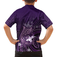 Samoa Tatau Marlin Family Matching Off Shoulder Maxi Dress and Hawaiian Shirt With Siapo Motifs Violet
