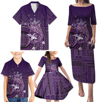 Samoa Tatau Marlin Family Matching Puletasi and Hawaiian Shirt With Siapo Motifs Violet LT05 - Polynesian Pride