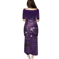 Samoa Tatau Marlin Family Matching Puletasi and Hawaiian Shirt With Siapo Motifs Violet LT05 - Polynesian Pride