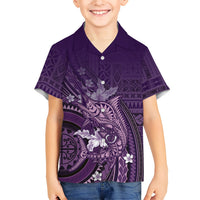 Samoa Tatau Marlin Family Matching Puletasi and Hawaiian Shirt With Siapo Motifs Violet LT05 Son's Shirt Violet - Polynesian Pride