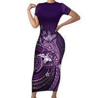 Samoa Tatau Marlin Family Matching Short Sleeve Bodycon Dress and Hawaiian Shirt With Siapo Motifs Violet