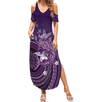 Samoa Tatau Marlin Family Matching Summer Maxi Dress and Hawaiian Shirt With Siapo Motifs Violet