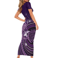 Samoa Tatau Marlin Short Sleeve Bodycon Dress With Siapo Motifs Violet