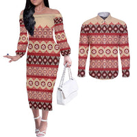 Tonga Language Week Couples Matching Off The Shoulder Long Sleeve Dress and Long Sleeve Button Shirt Lea Faka-Tonga Everyday - Polynesian Pride