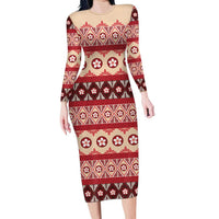 Tonga Language Week Long Sleeve Bodycon Dress Lea Faka-Tonga Everyday LT05 Long Dress Beige - Polynesian Pride