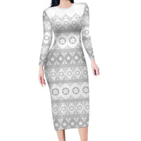 Tonga White Sunday Family Matching Long Sleeve Bodycon Dress and Hawaiian Shirt Tongan Ngatu Siale Pattern - Polynesian Pride