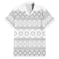 Tonga White Sunday Family Matching Off The Shoulder Long Sleeve Dress and Hawaiian Shirt Tongan Ngatu Siale Pattern - Polynesian Pride