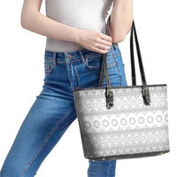 Tonga White Sunday Leather Tote Bag Tongan Ngatu Siale Pattern - Polynesian Pride