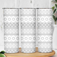 Tonga White Sunday Skinny Tumbler Tongan Ngatu Siale Pattern - Polynesian Pride