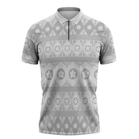 Tonga White Sunday Zipper Polo Shirt Tongan Ngatu Siale Pattern - Polynesian Pride