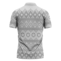 Tonga White Sunday Zipper Polo Shirt Tongan Ngatu Siale Pattern - Polynesian Pride