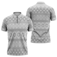 Tonga White Sunday Zipper Polo Shirt Tongan Ngatu Siale Pattern - Polynesian Pride