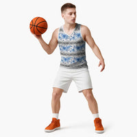 Samoa White Sunday Basketball Jersey Samoan Tapa Blue Hibiscus - Polynesian Pride
