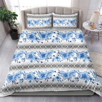 Samoa White Sunday Bedding Set Samoan Tapa Blue Hibiscus LT05 - Polynesian Pride