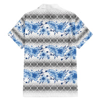 Samoa White Sunday Family Matching Off The Shoulder Long Sleeve Dress and Hawaiian Shirt Samoan Tapa Blue Hibiscus - Polynesian Pride
