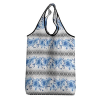 Samoa White Sunday Grocery Bag Samoan Tapa Blue Hibiscus - Polynesian Pride