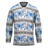 Samoa White Sunday Hockey Jersey Samoan Tapa Blue Hibiscus LT05 Unisex Blue - Polynesian Pride