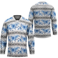 Samoa White Sunday Hockey Jersey Samoan Tapa Blue Hibiscus LT05 - Polynesian Pride