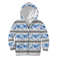 Samoa White Sunday Kid Hoodie Samoan Tapa Blue Hibiscus - Polynesian Pride