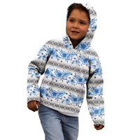 Samoa White Sunday Kid Hoodie Samoan Tapa Blue Hibiscus - Polynesian Pride