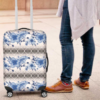 Samoa White Sunday Luggage Cover Samoan Tapa Blue Hibiscus - Polynesian Pride