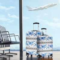 Samoa White Sunday Luggage Cover Samoan Tapa Blue Hibiscus - Polynesian Pride