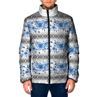 Samoa White Sunday Padded Jacket Samoan Tapa Blue Hibiscus - Polynesian Pride