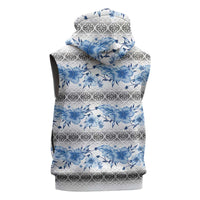 Samoa White Sunday Sleeveless Hoodie Samoan Tapa Blue Hibiscus - Polynesian Pride