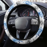 Samoa White Sunday Steering Wheel Cover Samoan Tapa Blue Hibiscus - Polynesian Pride