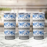 Samoa White Sunday Tumbler Cup Samoan Tapa Blue Hibiscus - Polynesian Pride