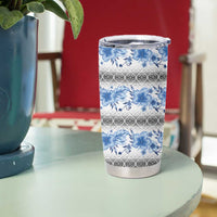 Samoa White Sunday Tumbler Cup Samoan Tapa Blue Hibiscus - Polynesian Pride