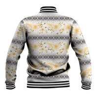 Samoa White Sunday Baseball Jacket Samoan Tapa Yellow Hibiscus - Polynesian Pride