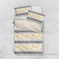 Samoa White Sunday Bedding Set Samoan Tapa Yellow Hibiscus - Polynesian Pride