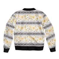 Samoa White Sunday Bomber Jacket Samoan Tapa Yellow Hibiscus - Polynesian Pride