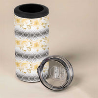 Samoa White Sunday 4 in 1 Can Cooler Tumbler Samoan Tapa Yellow Hibiscus - Polynesian Pride
