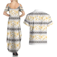 Samoa White Sunday Couples Matching Summer Maxi Dress and Hawaiian Shirt Samoan Tapa Yellow Hibiscus - Polynesian Pride