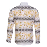 Samoa White Sunday Family Matching Long Sleeve Bodycon Dress and Hawaiian Shirt Samoan Tapa Yellow Hibiscus - Polynesian Pride