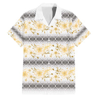 Samoa White Sunday Family Matching Mermaid Dress and Hawaiian Shirt Samoan Tapa Yellow Hibiscus - Polynesian Pride