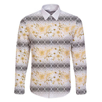 Samoa White Sunday Family Matching Mermaid Dress and Hawaiian Shirt Samoan Tapa Yellow Hibiscus - Polynesian Pride