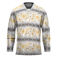 Samoa White Sunday Hockey Jersey Samoan Tapa Yellow Hibiscus - Polynesian Pride