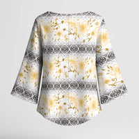 Samoa White Sunday Kimono Sleeve Blouse Samoan Tapa Yellow Hibiscus - Polynesian Pride